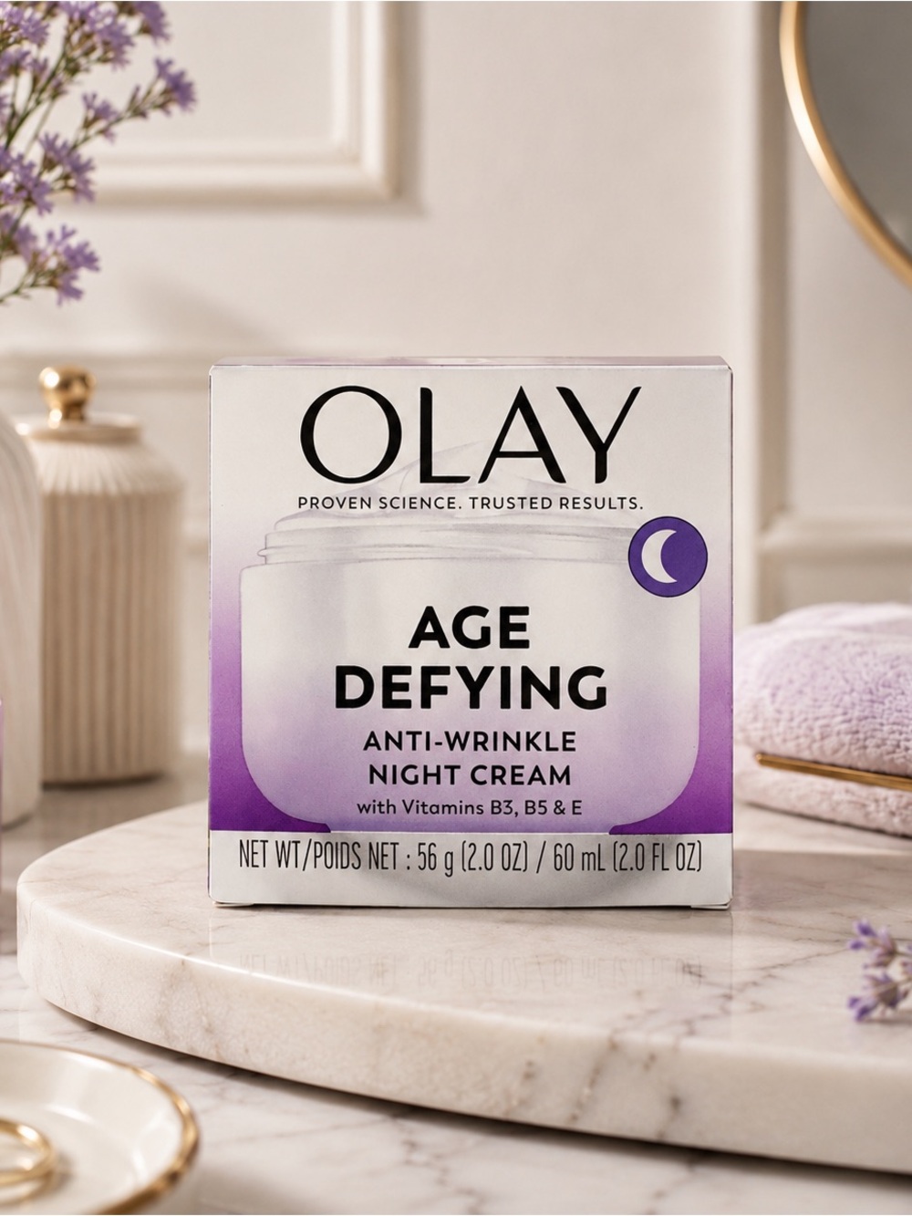 Olay Age Defying Anti-Wrinkle Night Cream Vitamins B3 B5 E 2 oz NEW